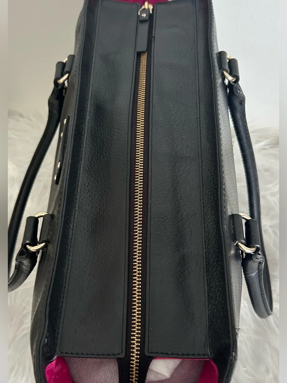 Kate Spade Black Pebbled Leather Zip Top Tote Shoulder Work Laptop Bag
